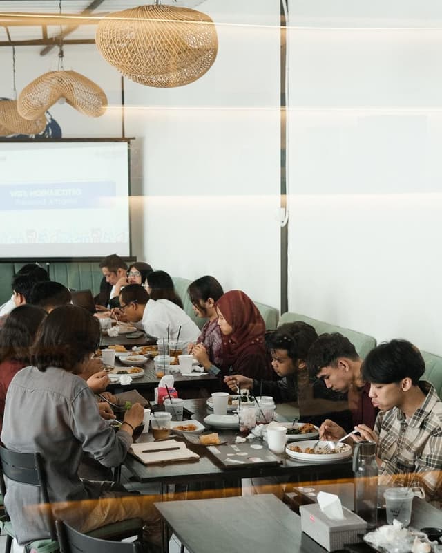 Busy and cozy atmosphere inside the coffee shop